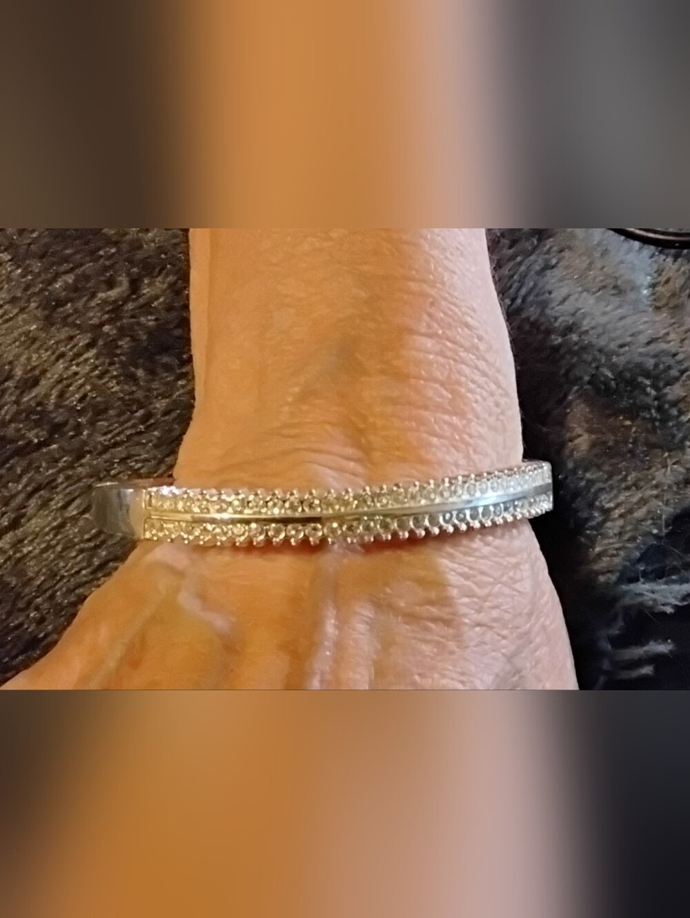 Roman Silver Crystal Double-Row Bangle Bracelet - Women's Jewelry Stamped
